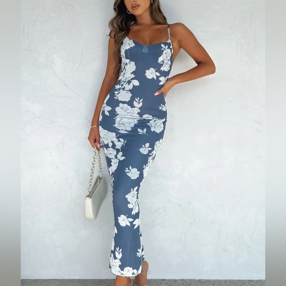 White fox blue maxi dress